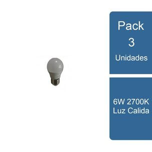 Pack 3 Ampolleta Led Mini Bola E27 6w 2700k Luz Calida